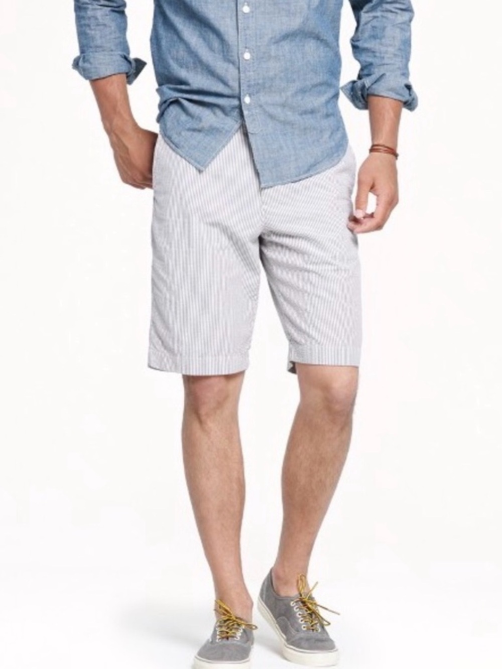 NWT  J. Crew Club Mens gray white Striped club Shorts  sz 36 cotton